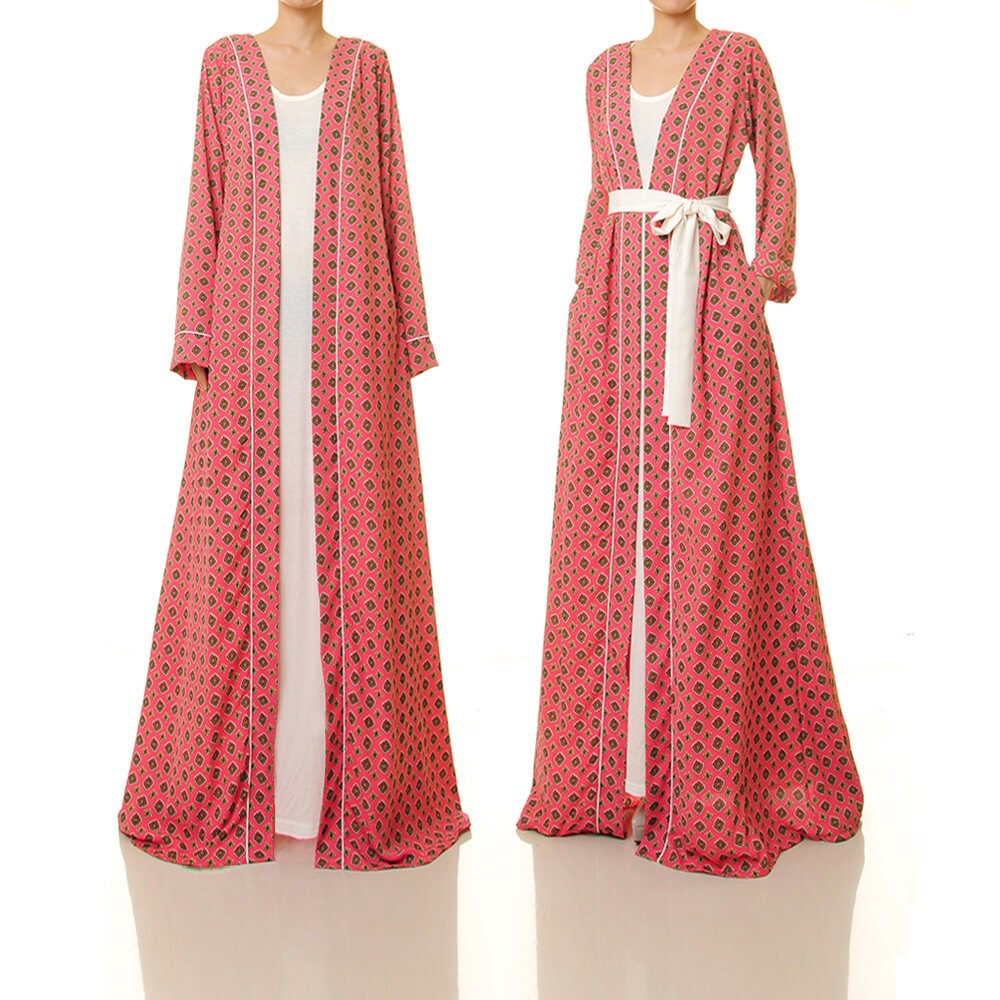 Pink Duster Kimono Robe Long Duster Coat Long Sleeve