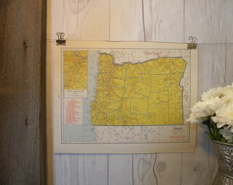 1940-Oregon Map-WWII Era Map-Beautiful map of Oregon-Vintage Map-Colorful Atlas Map-Gift-Home Decor