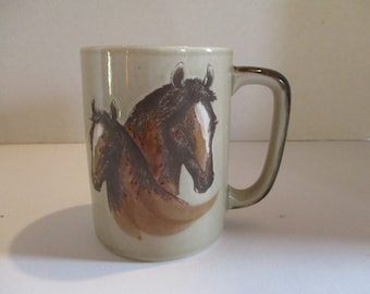 Vintage Horse Mug, Vintage Horse and Colt, Mare and Colt Coffee Cup, Trees and Fences Mug, Horse Coffee Cup, Vintage Horse Lover's Mug, Colt