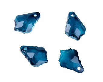 4 charms faceted glass drop serrated peacock blue or green