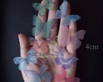 8pcs 4cm Double Sided Organza Fabric Butterfly Wings Organza Butterflies for Craft Jewelry Hat Making Earrings Findings