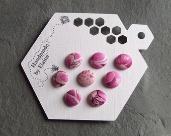 Fabric Covered Buttons - 8 x 12mm Buttons, Handmade Button, Pink Purple Buttons, Floral Cerise Pink Plum Purple Lilac Rose Buttons, 2251