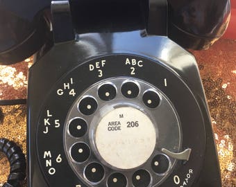 1980s rotary dial black phone bell system