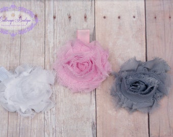 Hair clip, hair bow, baby hair clip, snap clip, flower hair clip, small flower hair clip, set of 3 small shabby chic flower hair clips