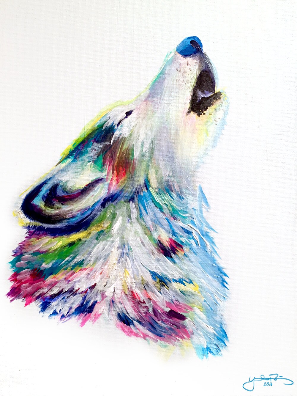 wolf howling painting