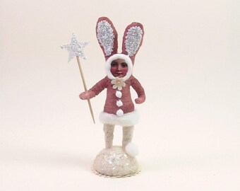 READY TO SHIP Spun Cotton Vintage Inspired Little Red Bunny Child Figure