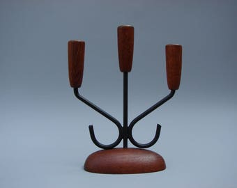 Scandinavian design Teak candle holder Danish modern candleholder Luthje