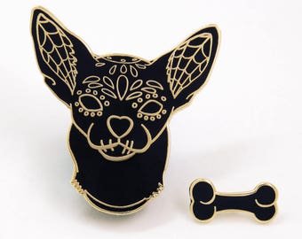 Chihuahua Dog, Sugar Skull Pin, Dia de Los Muertos, Day Of the Dead, Chi Dog Enamel Pin, Dog Enamel Pin, Dog Lover Gift, Stocking Stuffer