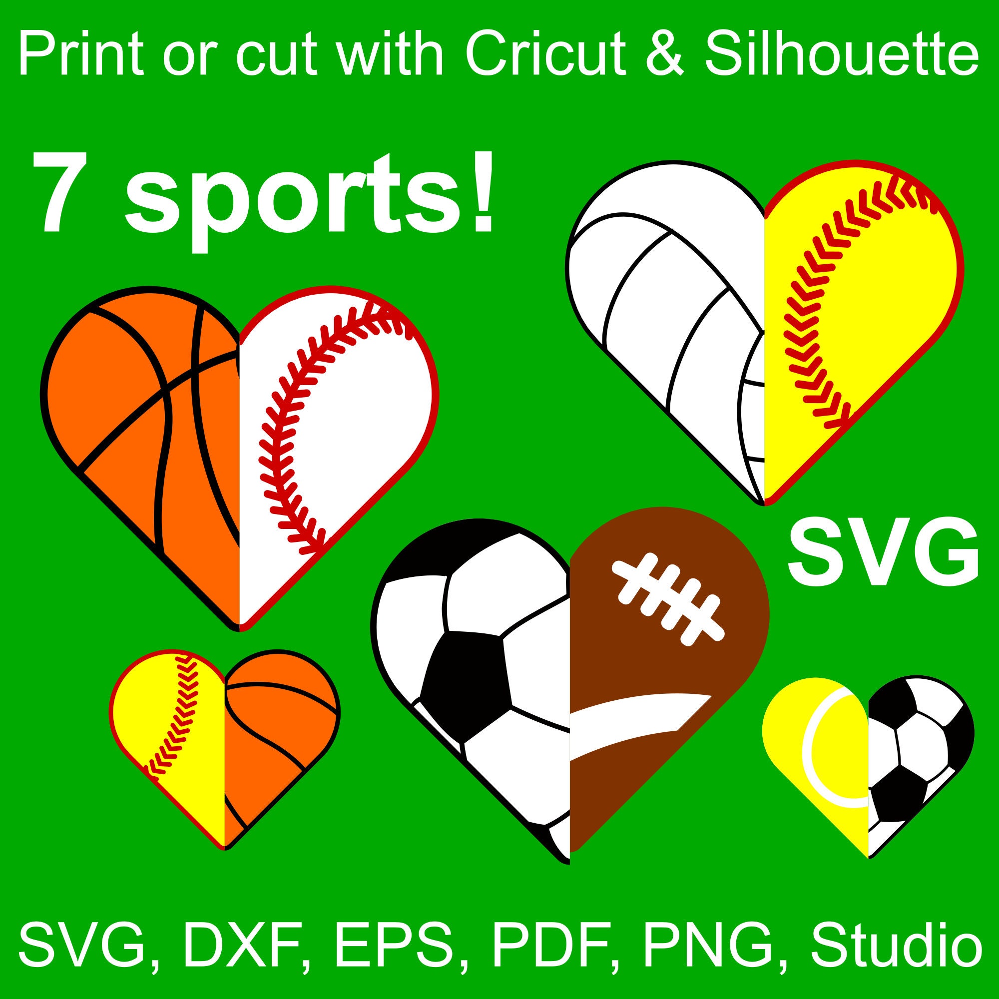 Download 7 Sports Half Hearts SVG files for Cricut & Silhouette, 14 ...