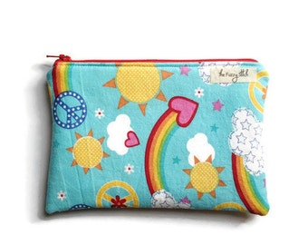 Wet Bag for Cloth Pads, Cosmetic Case, Peace and Love Makeup Bag, Wipe Clean Make Up Bag, Gift for Her