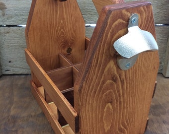 Wooden Beer Carrier-Beer Caddy-bottle opener