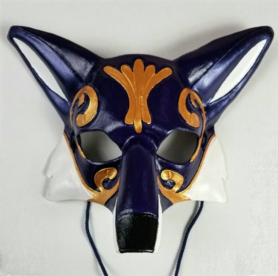 Ornate Purple Leather Fox Mask Purple Kitsune Mask