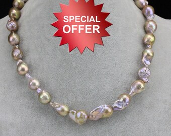 12-14mm natural bronze color large baroque pearl necklace,metallic bronze copper jumbo flameball pearl necklace,fireball pearl necklace,