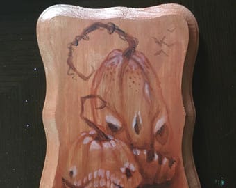 Original halloween art pumpkin jackolantern acrylic painting