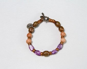February Birthstone - Amethyst w/Jasper, Silver, Sandalwood Bali Beads