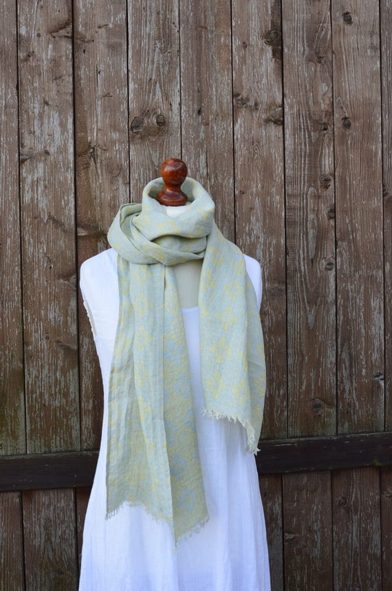 Light blue yellow linen scarf, spring summer scarf, mens linen scarves, womens scarf