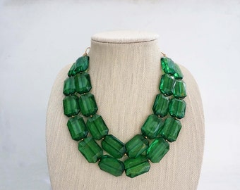 Emerald Green Faceted Gem Statement Necklace