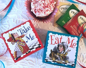 Alice in Wonderland Party Favors Boxes | Eat Me Take Me | Birthday Wedding Shower | Personalized Custom | Wonderland Table Decor | Set of 24