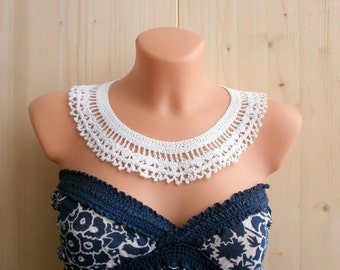 Dentelle blanche au crochet petite robe mode de Microsoft col amovible col Claudine fait main collier Bohème accessoires d’été uniforme scolaire