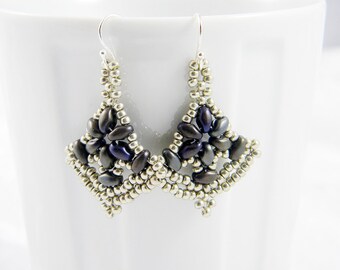 READY TO SHIP Superduo Beadweaving Sterling Silver Beadweaving Earrings "Nanette"