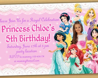 Disney Princess Birthday Invitation, Disney Princess Invitation, Princess Invitation, girls Birthday Invitation- Digital file
