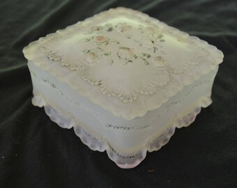 Vintage Light Pink Glass Trinket or Jewelry Vanity Box Dish 1920's - 1930's