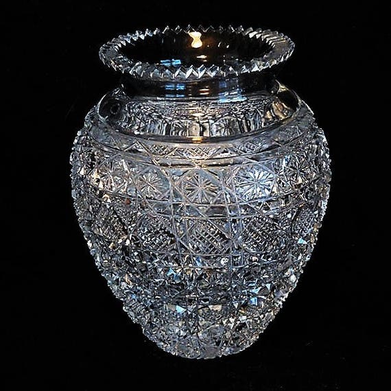 LARGE Cut Crystal Glass Vase / Wedding Table Reception / Elegant Home Decor / Interior Decorator / Housewarming