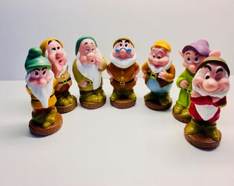 Vintage Squeaky Toys, Seven Dwarfs - 5 1/2", Set of Rubber Dwarfs