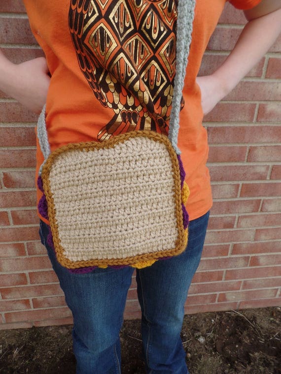 Items similar to Peanut Butter and Jelly Sandwich crochet purse bag
