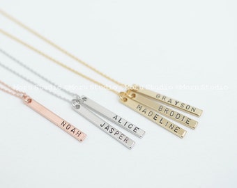 Mother's Day Mommy Necklace, Baby Name Vertical Bar Necklace, Personalized Bar Necklace, Mom Grandma Kids Name Necklace, Gift Idea 086-1
