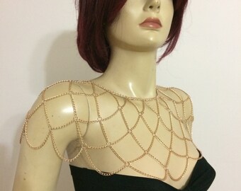 Rose Gold Shoulder Chain , Rose Gold Shoulder Necklace , Shoulder Jewelry, Chain Shawl , Body Chain, SHC1010-03