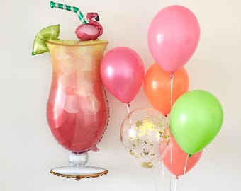Tropical Flamingo Drink Balloon Flamingo Party Tropica Bachelorette Palm Springs Beach Bachelorette Luau Lets Flamingle Summer Party Drinks