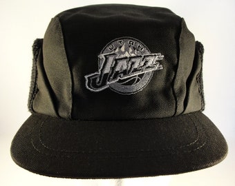 Utah Jazz NBA Vintage Winter Earflap Hat Cap One Size Fits Most Black