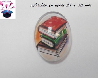 Book 1 cabochons glass 25mm x 18mm theme