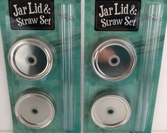 Jar Lid & Straw Set, Mason Jar Drink Set, Set of 4 Jar Lids and straws, Mason Jar Supplies Craft Supplies for Mason Jars, Drink Lids w straw