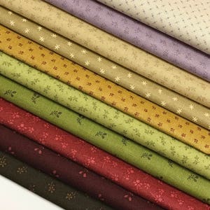 10 Quilt Fabric Fat Quarters in Small Scale - Civil War Reproduction -Andover ~ Kathy Hall ~ Itsy Bits