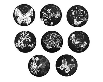 12mm, set of 8 cabochons butterflies and flowers