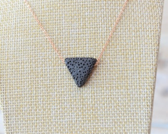 Triangle Lava Necklace, Essential Oil Necklace, Lava Necklace, Diffuser Necklace, Lava Stone Necklace, Oil Diffuser Necklace, Rose Gold Lava