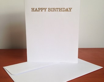 Heat Embossed Card – Happy Birthday in Gold on White