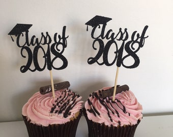 12 x class of 2018 cupcake topper. Graduation party decor.