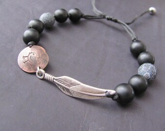 Mens Beaded Bracelet, Mens Cuff Bracelet, Mens Bracelet, Mens Jewelry Bracelet, Bracelet For Men, Feather Bracelet, Gift for Men