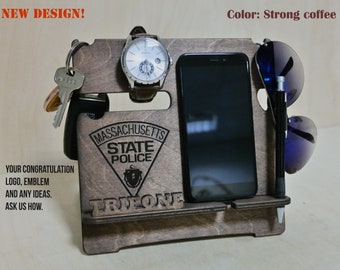 Custom phone stand police officer gifts, gift from daughter to dad, gift from kids, gift from wife watch holder docking station police gifts