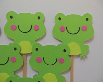 Frog Cupcake Toppers - Green - Gender Neutral Birthday Party Decorations - Gender Neutral Baby Showers - Set of 6