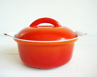 Vintage Descoware Belgium Flame Orange Covered Saucepan