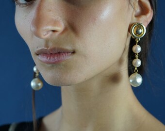 Vintage multi pearl drop clip-on earrings