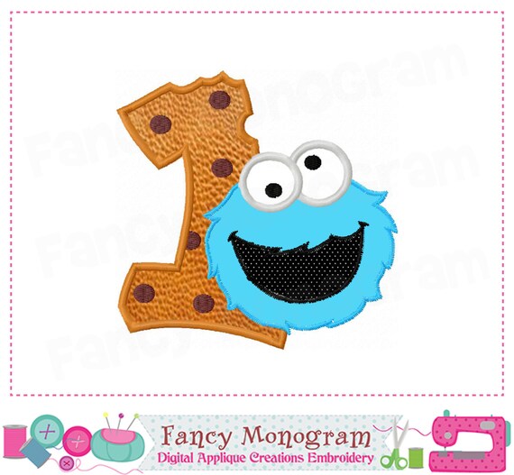 cookie monster number 1 appliquebirthday number 1