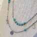 Handmade Multi Layered Silver Cable chain necklace with accents of silver discs and turquoise beads