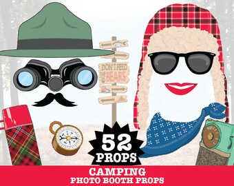 Camping Photo Booth Props - Camping Party, Glam Camp, Woodland Party, Lumberjack - Instant Download PDF - 52 DIY Printable Props