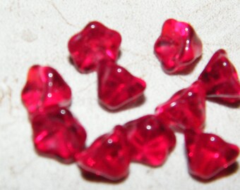 Transparent Ruby Red Czech Glass Flower Beads , Bell Flower Beads, - 6x8mm (10 beads)