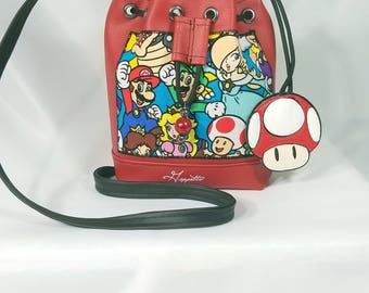 Mini Super Mario bucket bag, mario tote, purse, bucket bag, Bucket Bag, Beach Bag, Boho Bag, Resort Tote, Hobo Tote, Casual Bag, Purse